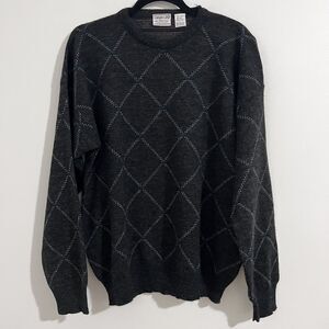 Giorgio Di Firenze Vintage Grey Wool Blend Grandpa Sweater Size L Argyle Diamond